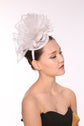 Kentucky Derby Feather Floral Sinamay Headband Fascinator Hat Cocktail  White