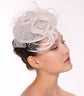 Fancy Sinamay Feathers Trio Floral Net Headband Fascinator Cocktail Hat Off White