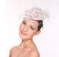 Fancy Sinamay Feathers Trio Floral Net Headband Fascinator Cocktail Hat Off White