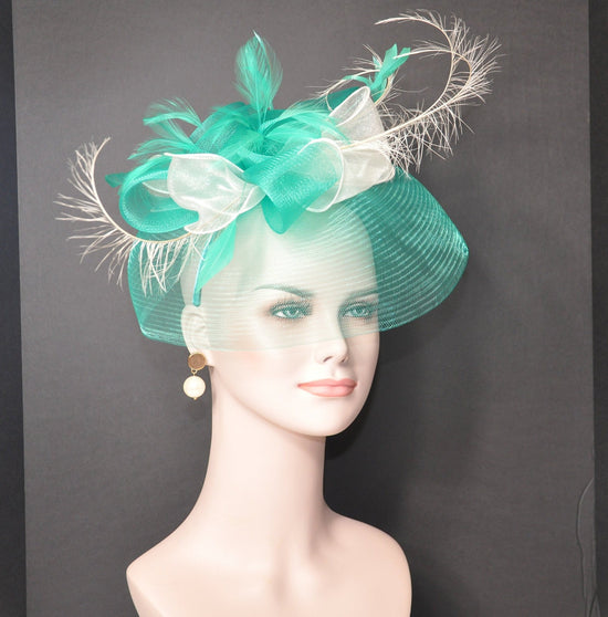 Kentucky Derby Wedding Feather Floral Organza Headband Fascinator  Hat Cocktail Green