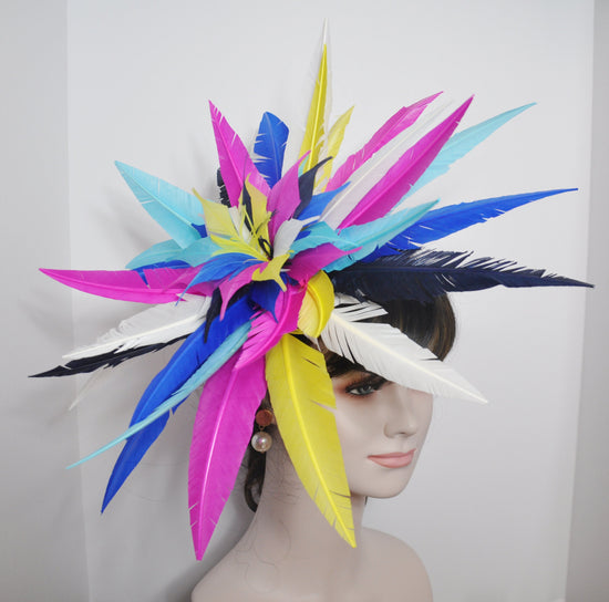 Kentucky Derby Colorful Feathers Flowers Fascinator Hat on a Clip
