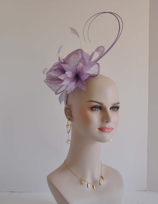 Kentucky Derby Feather Floral Sinamay Headband Fascinator Cocktail Levender