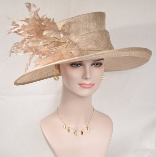 Champagne  Kentucky Derby, Tea Party Carriage Party  17.72 Inches  Wide Brim  Sinamay Hat