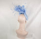 Powder Blue Sinamay w Jumbo Silk Flower Goose and Rooster Feather Flowers Fascinator Hat  Made On A Same Color Headband