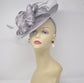 Sinamay Disc Fascinator Hat with Feathers and Netting  Gray  Lovely Sophisticated For derby Race Church Dress Cocktail