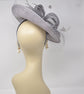 Sinamay Disc Fascinator Hat with Feathers and Netting  Gray  Lovely Sophisticated For derby Race Church Dress Cocktail