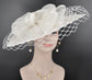 Sinamay Disc Fascinator Hat with  Jumbo Bows and netting White
