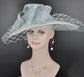 Sinamay Disc Fascinator Hat with  Jumbo Bows and netting Powder Blue