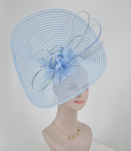 Cute Jumbo Powder Blue Goose Ostrich Feather Flowers and Ostrich Feather Quills Fascinator Kentucky Derby Hat Church Tea wedding Party Hat