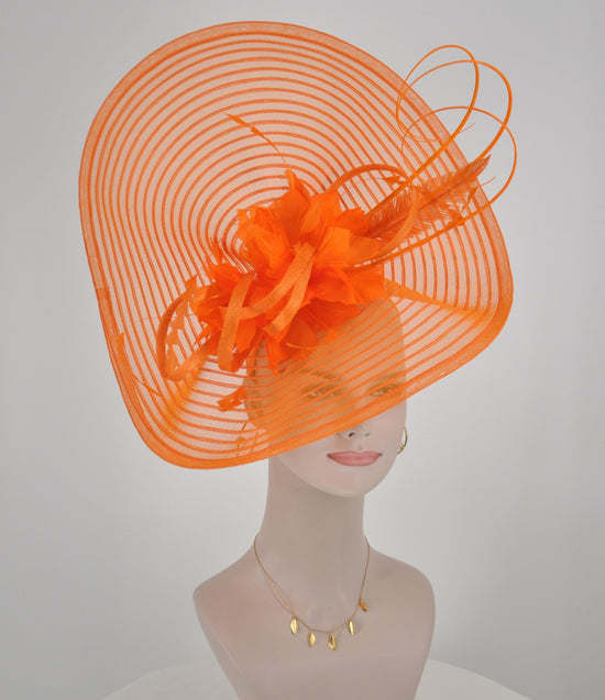 Cute Jumbo Orange Royal Ascot Horse Race Oaks day hat  Fascinator Kentucky Derby Hat Church Tea wedding Party Hat