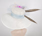 Church Kentucky Derby Hat Wide Brim Sinamay Hat   Carriage Tea Party Wedding  White with Colorful Feather Flower Peacock Feathers