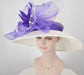 Church Kentucky Derby Hat Wide Brim Sinamay Hat Carriage Tea Party Wedding  White with Purple