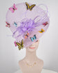 Lavender w Butterflies Goose Flowers and Ostrich Feather Quills Fascinator Kentucky Derby Hat Church Tea wedding Party Hat