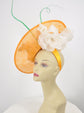 Orange Sinamay  Disc Fascinator Hat with  Jumbo Silk and  Feather Flowers