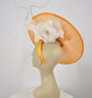 Orange Sinamay  Disc Fascinator Hat with  Jumbo Silk and  Feather Flowers