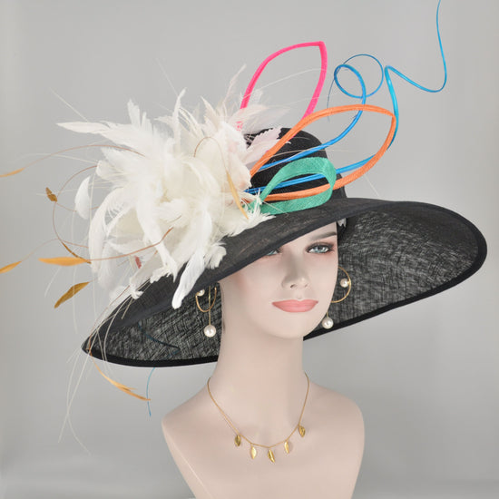 Black w White, Hot Pink, Lime Green, Turquoise  Lavender Dusty Pink Orange  Kentucky Derby,Tea Party Carriage Party  Wide Brim  Sinamay Hat