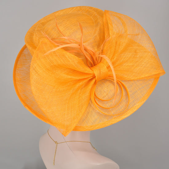 Wide Brim Kentucky Derby Floppy Sinamay Hat With Flowers  Millinery Church  Hat Orange