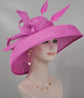 Audrey Hepburn Style Dome Hat Kentucky Derby Hat Tea Party Carriage Party  3 Layers  Wide Brim  Sinamay Hat Fuchsia/Hot Pink