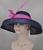 Audrey Hepburn Style Dome Hat Kentucky Derby Hat Tea Party Carriage Party  3 Layers  Wide Brim  Sinamay Hat Navy Blue w Hot Pink