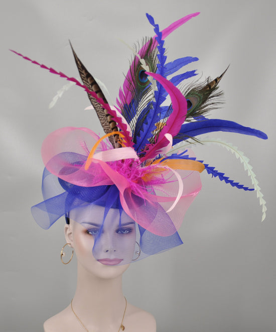 Custom Design, Real Feathers Peacock and Pheasant Feathers w Crin and Sinamay Fascinator Hat