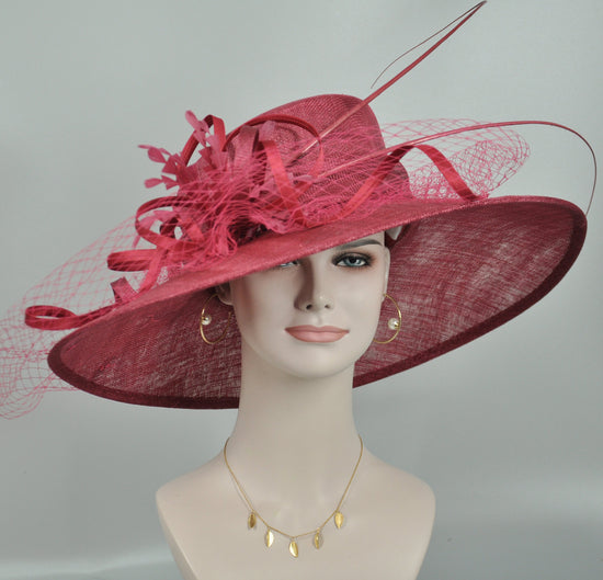 Burgundy/Maroon More color options Wide Brim Sinamay Hat Church Kentucky Derby Hat Carriage Tea Party Wedding Mother of Bride Hat Easter Hat