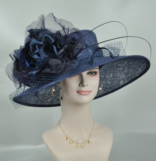 Black+Silk Flower( More color options ) Wide Brim Sinamay Hat Kentucky Derby Hat Carriage Tea Party Wedding  Mother of bride hat