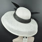 Audrey Hepburn Style Dome Hat Kentucky Derby Hat Tea Party Carriage Party  3 Layers  Wide Brim  Sinamay Hat White w Black