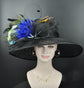 Black w Royal Blue Kentucky Derby Hat Wide Brim Sinamay Hat Colorful Butterflies order for you!! Design the hat according to your need!!!