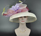 Audrey Hepburn Style Dome Hat Kentucky Derby Hat Tea Party Carriage Wide Brim Sinamay Hat Ivory Lavender Maroon Peacock Feathers Decoration