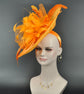 Orange  Sinamay Disc Fascinator Hat with  Jumbo   Feather Flowers