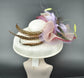 Audrey Hepburn Style Dome Hat Kentucky Derby Hat Tea Party Carriage Wide Brim Sinamay Hat Ivory Lavender Maroon Peacock Feathers Decoration