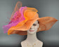 Orange w Red Purple Kentucky Derby Hat, Church hat, Tea Party Hat, Custom hat, Formal Hat, Fashion Hat