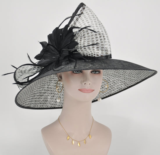 Black w White Royal Ascot Horse Race Oaks day hat Carriage Tea Party Wedding Kentucky Derby Hat Party Hat