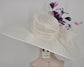 22089 White+Navy Blue W Hot Pink Flower ( More Colors Options ) Kentucky Derby Hat Tea Party Carriage Party  Wide Brim Sinamy Hat