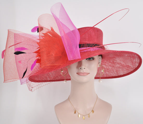 Red Fuchsia Pink Black Kentucky Derby Hat, Church hat, Tea Party Hat, Custom hat, Formal Hat, Fashion Hat