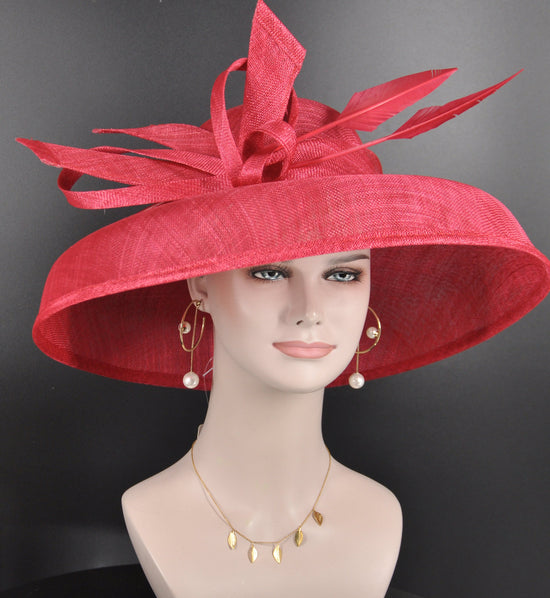 Audrey Hepburn Style Dome Hat Kentucky Derby Hat Tea Party Carriage Party 3 Layers Wide Brim Sinamay Hat Red