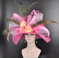 Hot Pink Light Pink Yellow Silk Peacock Pheasant Feahters Kentucky Derby Hat, Church  Wedding Hat, Easter ,Tea Party Wide Brim Sinamay  Hat