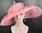7" Wide Brim  Two Flowers with Rhinestones Coral  Pink  for Church, Wedding, Tea Party, Kentucky Derby HatWide Brim Organza Hat