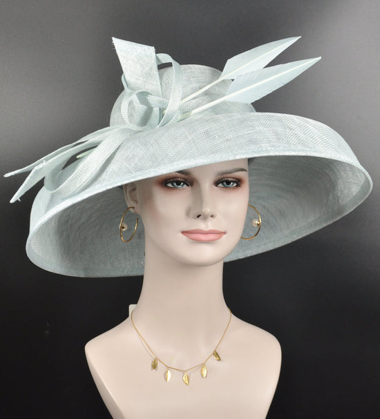 Audrey Hepburn Style Dome Hat Kentucky Derby Hat Tea Party Carriage Party 3 Layers Wide Brim Sinamay Hat Powder Blue