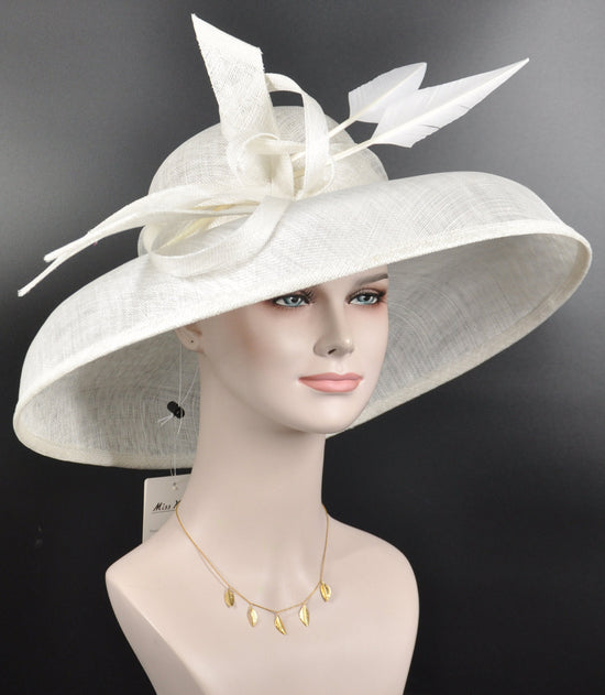 Audrey Hepburn Style Dome Hat Kentucky Derby Hat Tea Party Carriage Party  3 Layers  Wide Brim  Sinamay Hat White