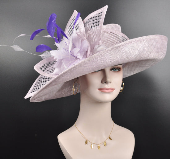 Wide Brim Sinamay Hat, Kentucky Derby Hat, Church hat, Tea Party Hat, Custom hat, Formal Hat, Fashion Hat Lilac w Purple