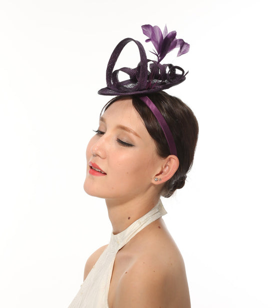 Loop Fascinator Hat for Weddings,church Tea Party Purple