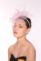 Kentucky Derby Wedding Feather Floral Organza Headband Fascinator  Hat Cocktail Pink With White