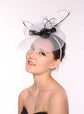 Kentucky Derby Wedding Feather Floral Organza Headband Fascinator  Hat Cocktail White with Black