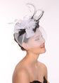 Kentucky Derby Wedding Feather Floral Organza Headband Fascinator  Hat Cocktail White with Black