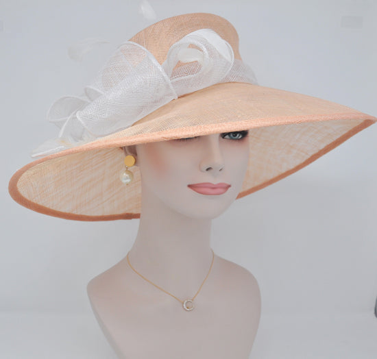 Peach/Apriot with White Kentucky Derby Hat, Church Hat, Wedding Hat, Easter Hat, Tea Party Hat