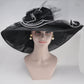 New Kentucky Derby Hat, Church, Wedding, Tea Party with Two Big Flower 4 Layers 7" Wide Brim Organza Hat( Black with White)
