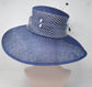 Church Kentucky Derby Hat Carriage Tea Party Wedding Wide Brim  Royal Ascot Hat in Solid Sinamay Hat Navy Blue w Ivory