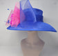 Church Kentucky Derby HatCarriage Tea Party Wedding Wide Brim  Royal Ascot Hat in Solid Sinamay Hat Royal  Blue w Hot Pink