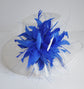 Church Kentucky Derby HatCarriage Tea Party Wedding Wide Brim  Royal A Hat  Sinamay Hat White w Royal Blue and White Feathers